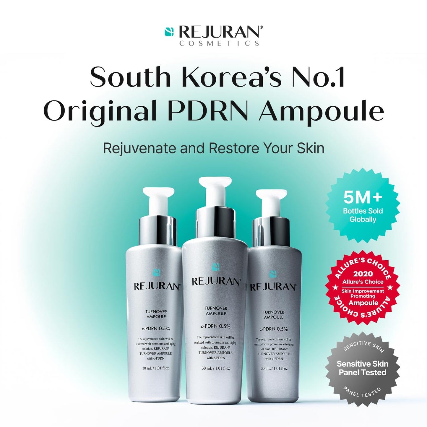 REJURAN® Turnover Ampoule, c-PDRN® – Original Salmon DNA PDRN Face Serum for Rejuvenation, Firming, Hydration & Youthful Glow REJURAN