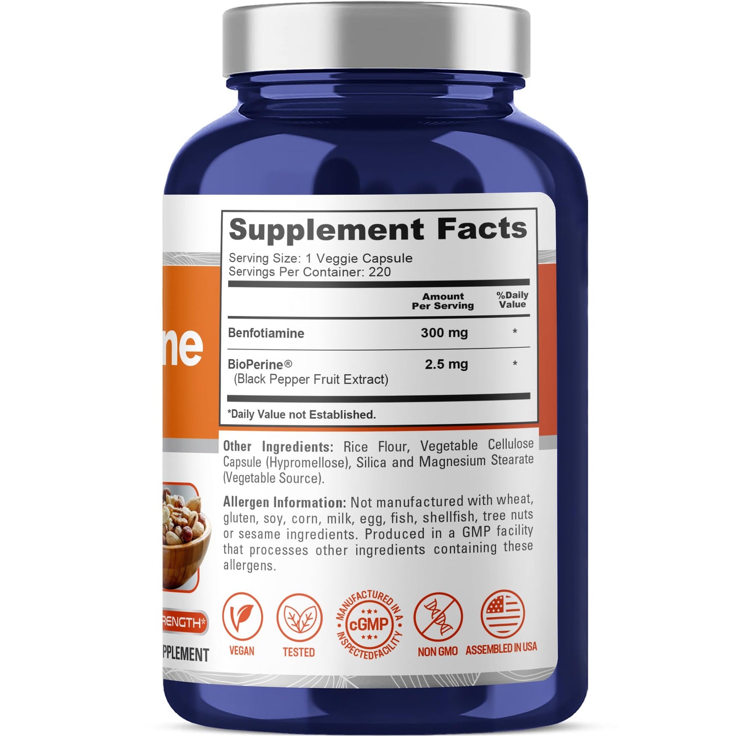 NusaPure Benfotiamine 300mg Per Veggie Caps 220 Count (Non-GMO, Vegan) Bioperine NusaPure