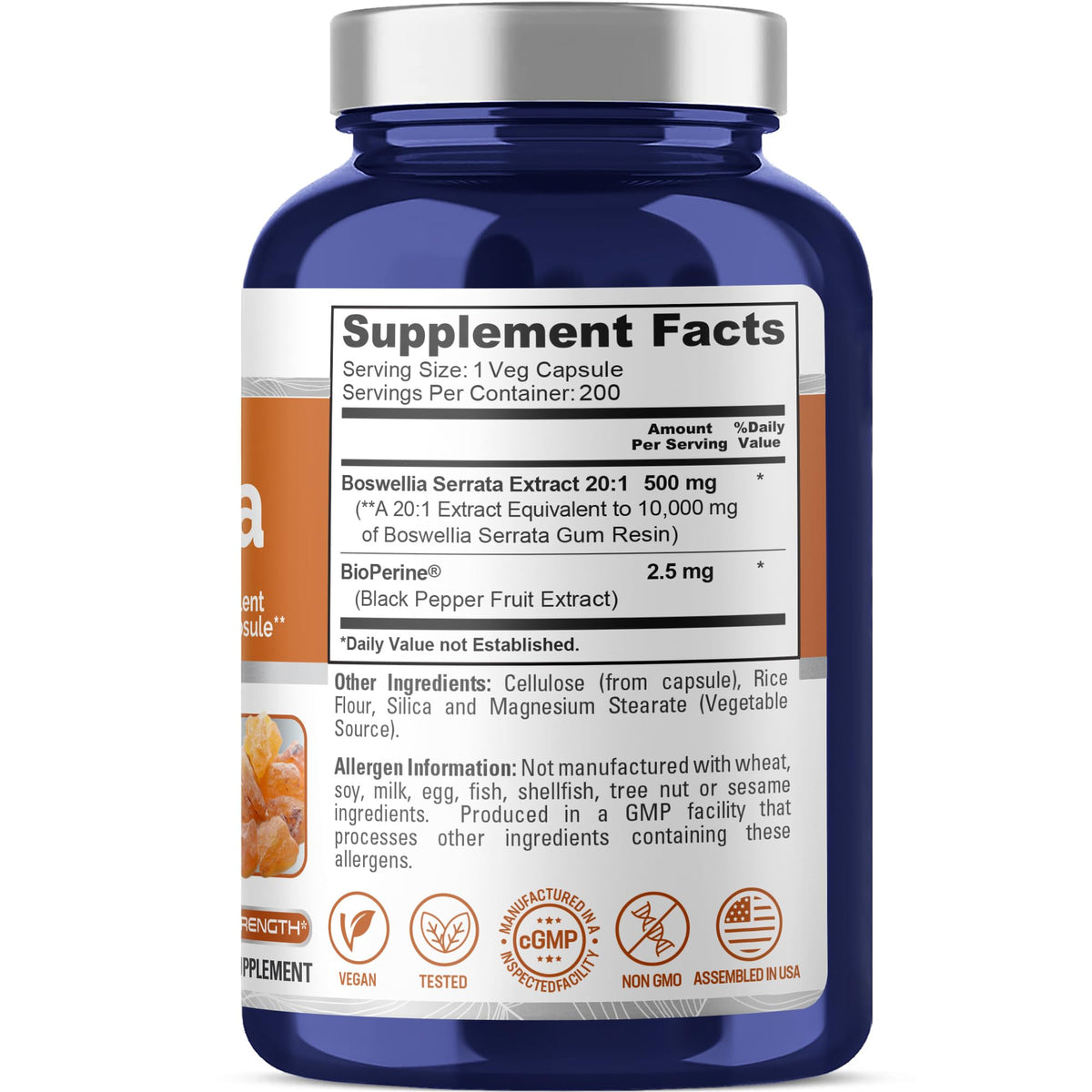 NusaPure Boswellia Serrata 10,000 mg Per Veggie Caps 200 Count (Ext. 20:1, Non-GMO, Vegan, Bioperine) Ayurvedic Herb: Indian Olibanum, Frankincense NusaPure
