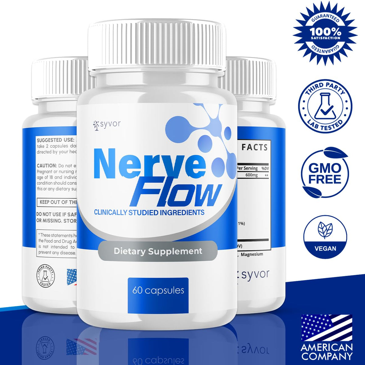 (3 Pack) Nerve Flow Capsules, Official Nerve Flow Pills Made with All Natural Ingredients, Maximum Strength NerveFlow Sciatic Support Supplement with Advanced Vitamins for Women & Men (180 Capsules) Syvor