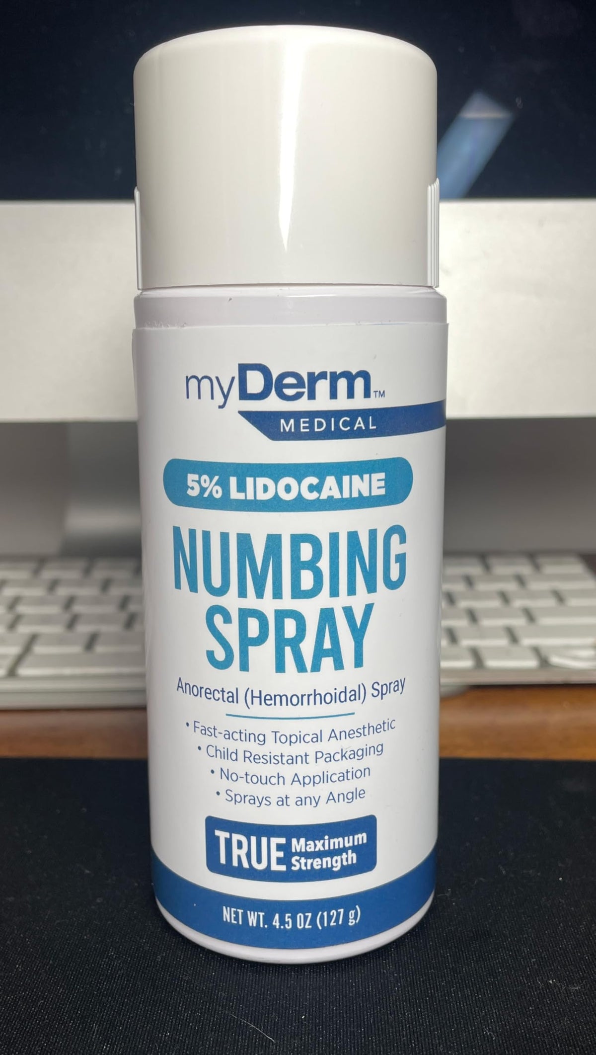 Myderm Medical Numbing Spray - 4.5oz - Maximum Strength 5% Lidocaine with Phenylephrine HCl and Witch Hazel - Fast-Acting Reliever with A Touch-Free Application - First Aid Supplies - Made in USA Myderm