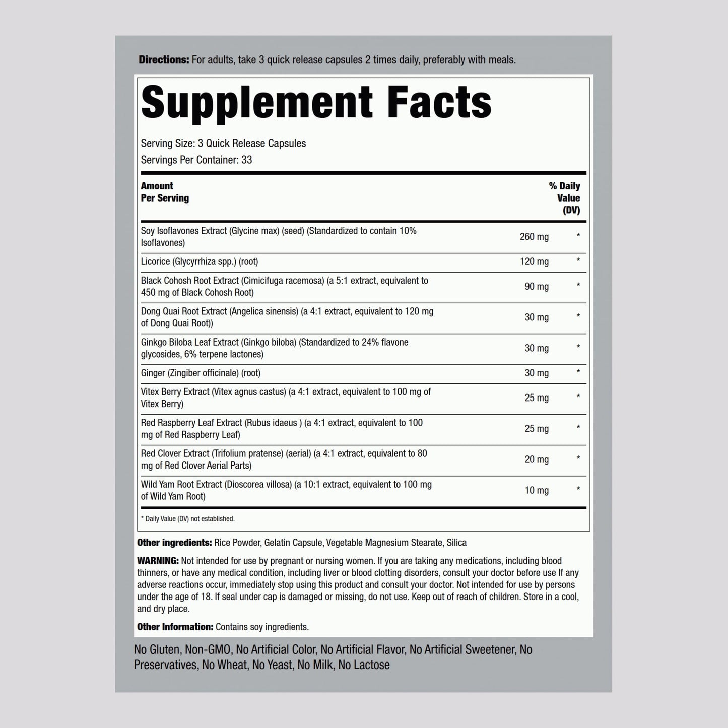 Piping Rock Menopause Ease Supplement | 100 Capsules | Advanced Support for Women | with Black Cohosh and Wild Yam | Non-GMO, Gluten Free Piping Rock