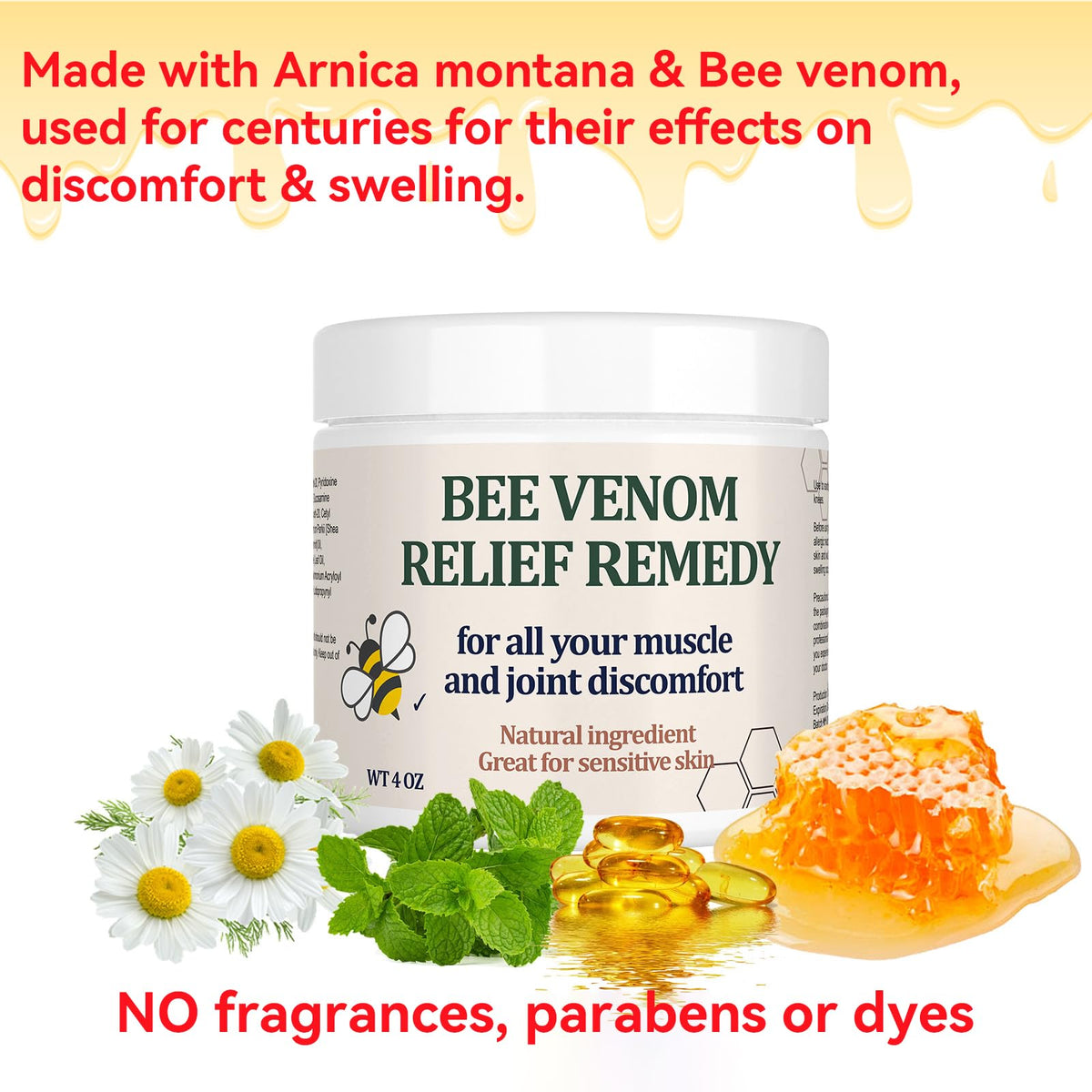 KOKOMAANE Bee Venom Muscle Bone Cream, Fast Acting, for Back, Neck, Hand, Foot, Knee, Muscle, Shoulder, Topical, Wrist, Elbow, Hip, Nerve, Plantar, Ankle, Foot discomfort, Vitamin B6 KOKOMAANE