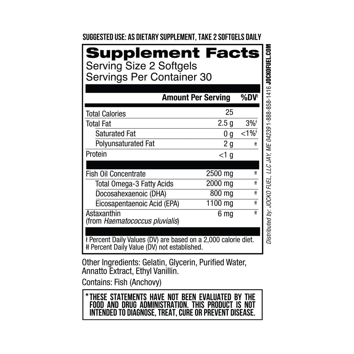 Jocko Fuel Omega 3 Fish Oil Supplement 2000mg - Burpless Fatty Acid Supplement, Wild Caught, Powerful Antioxidant with Astaxanthin (60 Capsules) Jocko Fuel