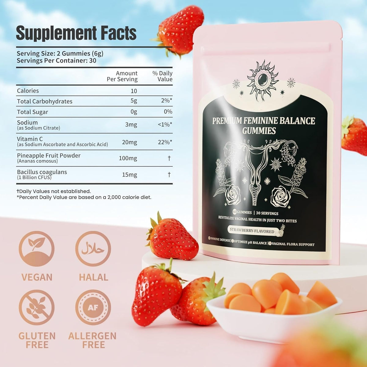 NIUSISE Feminine Balance Gummies, Premium Balance Supplement for Women PH Health, Immune Support, Vegan, Gluten-Free - Hawaiian Pineapple - 120 Gummies - 60 Servings 2 Pack. NIUSISE