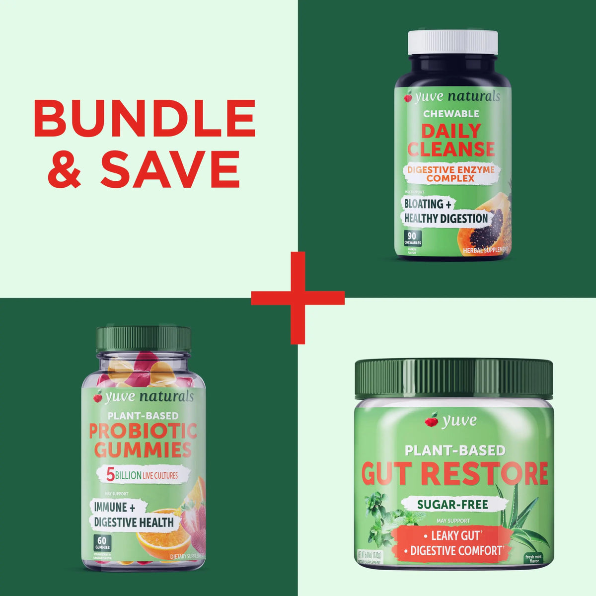 Yuve Natural Sugar Free Probiotic Gummies 5 Billion CFU, Helps with Constipation, Bloating & Leaky Gut - Vegan, Gluten-Free & Non-GMO - 60ct Yuve