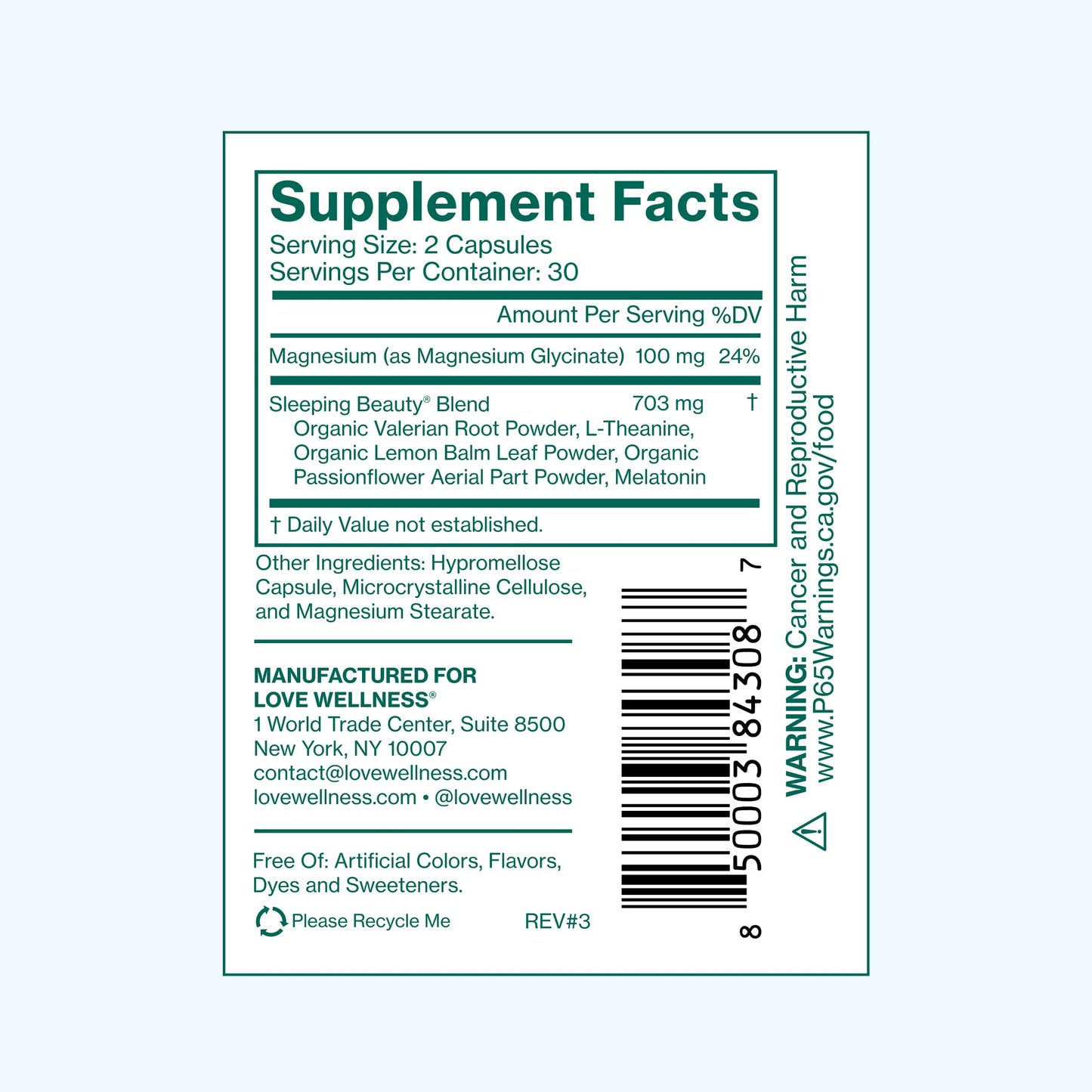 Love Wellness Sleeping Beauty | Sleep Support with Melatonin, Magnesium & L-Theanine | Promotes Restful Sleep, Relaxation & Calmness | Organic Valerian Root Powder & Lemon Balm | 60 Count Love Wellness