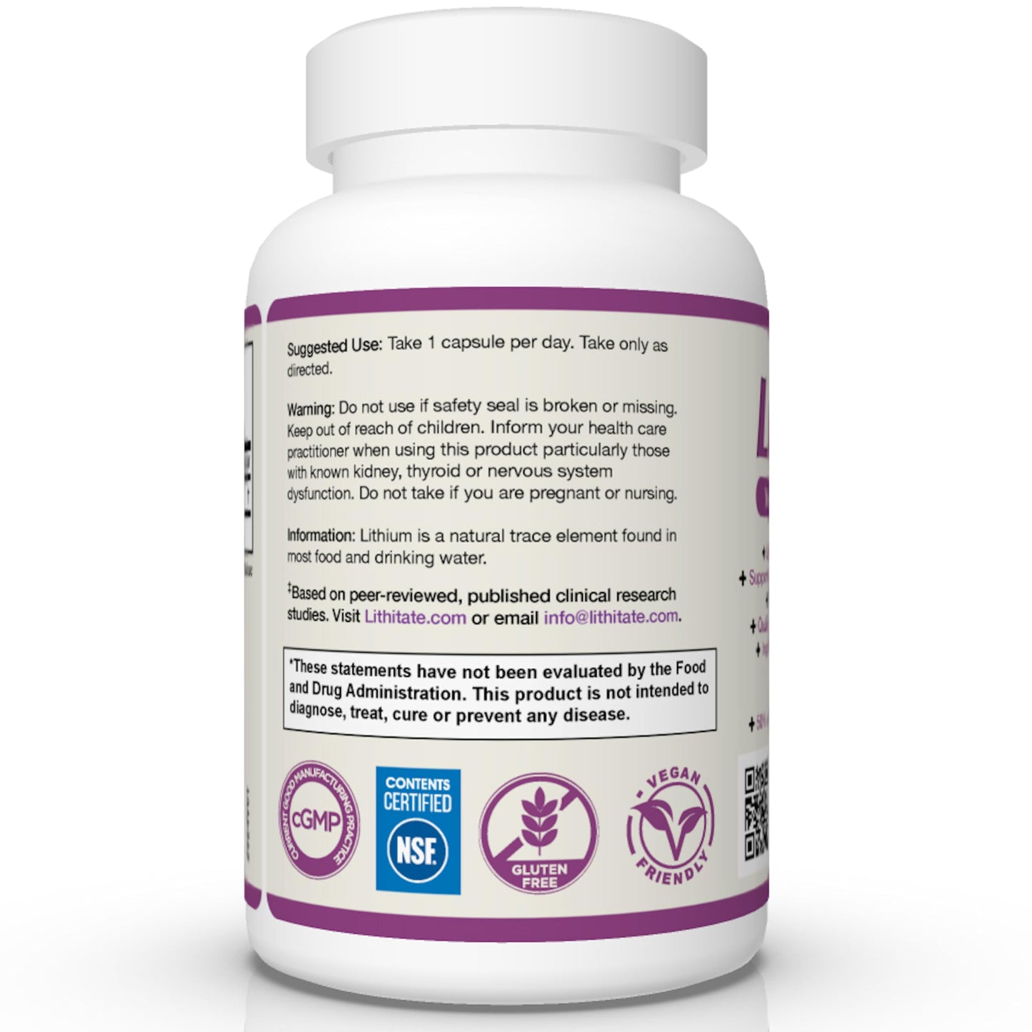 lithitate Lithium Aspartate 10mg | Supports Cognitive Function & Brain Health with Aging | NSF Certified | Promotes Mental Clarity, Healthy Mood & Longevity lithitate