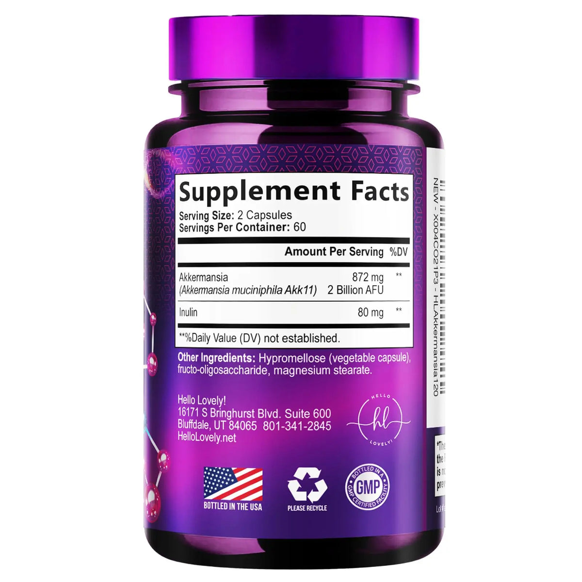 Akkermansia Probiotic - 2 Billion AFU per Serving - Best Strain for GLP-1 Production Support with Prebiotic Fiber for Natural Digestive & Gut Health Hello Lovely!