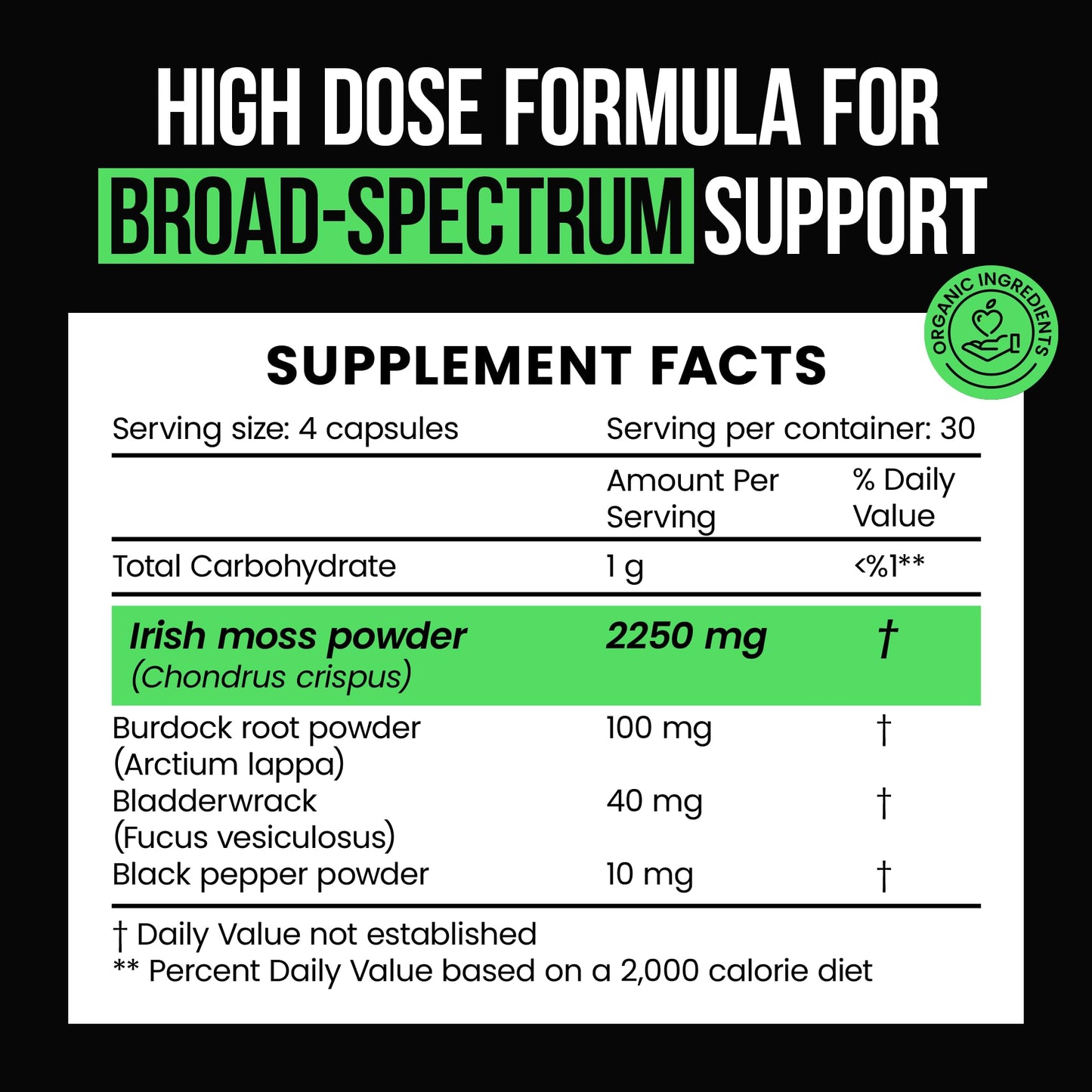 VitaRaw Organic Irish Sea Moss Capsules 2400 mg - Burdock Root and Bladderwrack Powder Real Seamoss Pills for Immune Support, Joint and Gut Health Help - Raw Sea Moss Advanced Herbal Supplement VitaRaw
