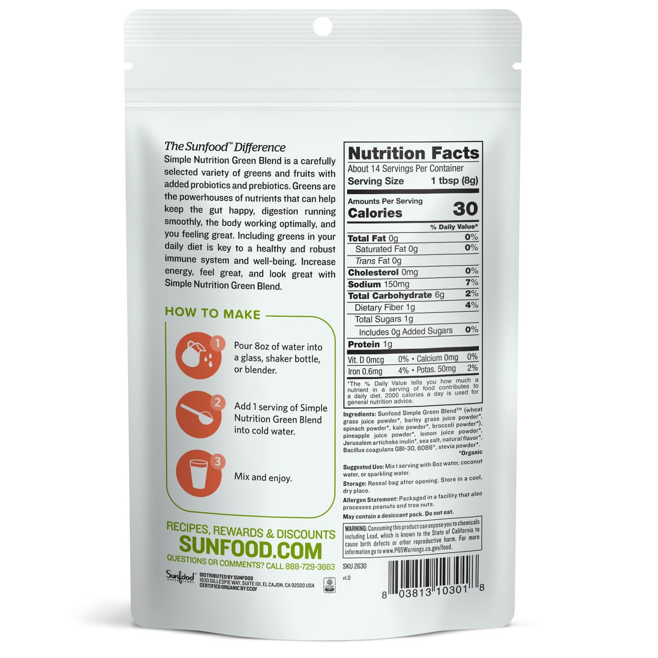 Sunfood Simple Nutrition, Green Blend, Organic New 4 oz Sunfood Superfoods