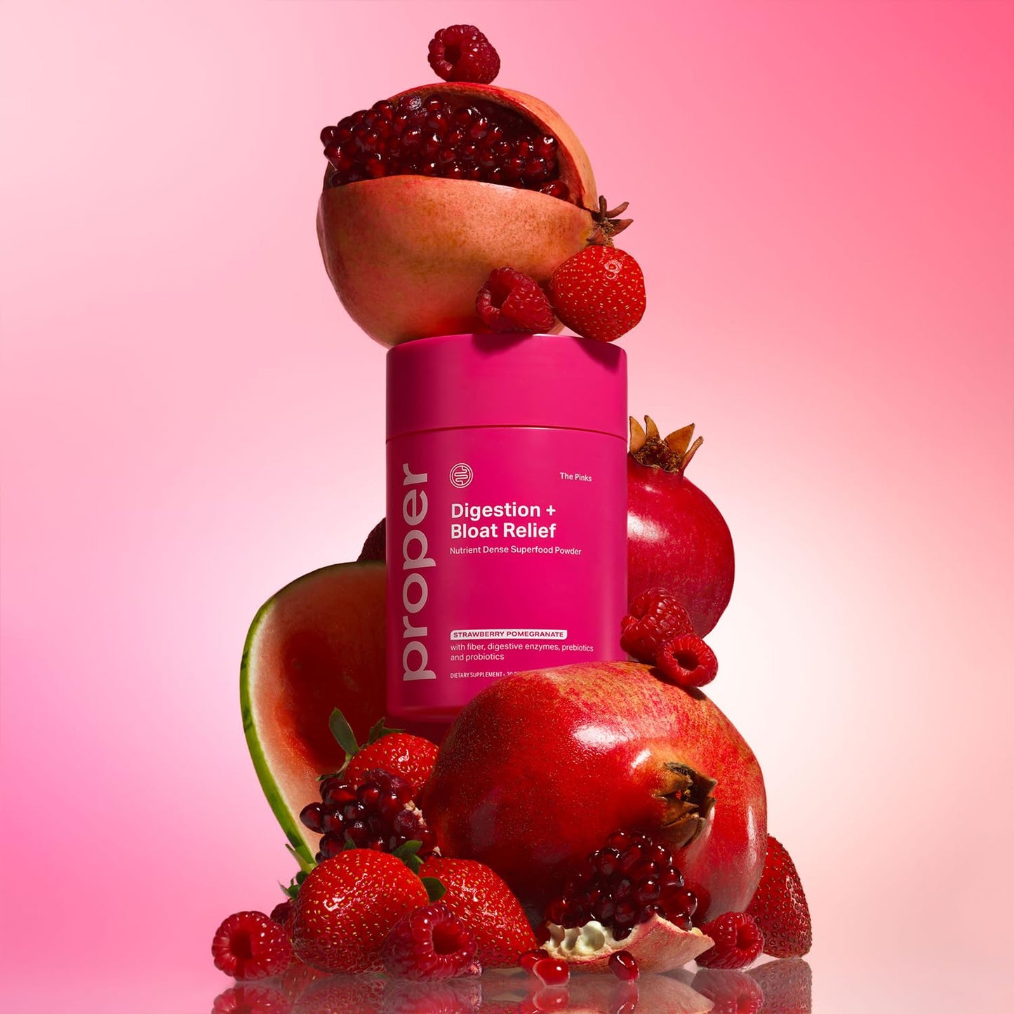 Proper, The Pinks Digestion and Bloat Relief. Drink Mix with Gut Health Probiotics, Prebiotics, Beet Root & Enzymes for Digestive Support. Bloating and Microbiome Proper