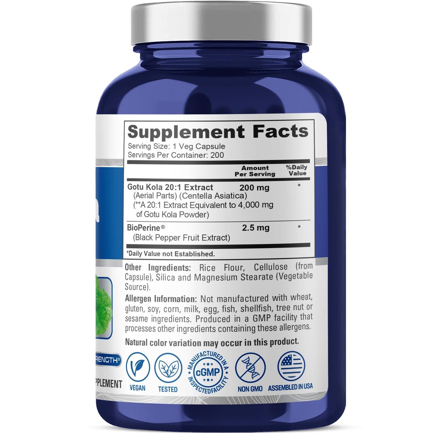 NusaPure Gotu Kola Capsules 20:1 Extract, 200 mg Equivalent to 4000mg Per Veggie Caps, 200 Count, Non-GMO, Vegan, Bioperine - Traditional Herb Extract NusaPure
