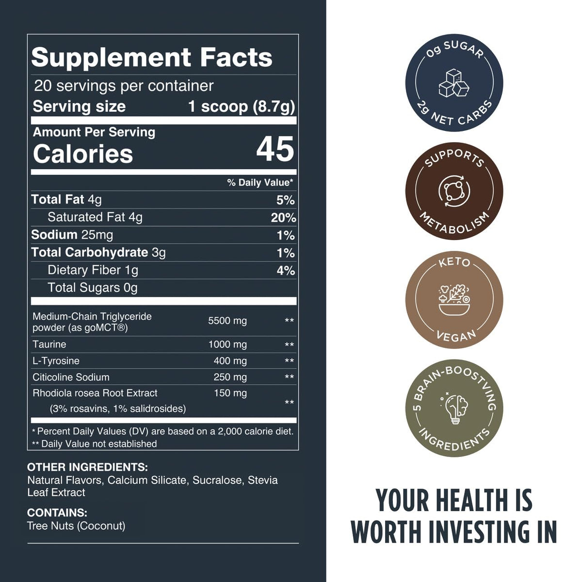 LIFESTACKS Focus Coffee Creamer for Energy & Clarity - MCT Powder + Nootropics + Adaptogens - Boost Productivity Without Jitters or Crash - Keto, Vegan, 0 Sugar - with Taurine, L-Tyrosine, Rhodiola LIFESTACKS