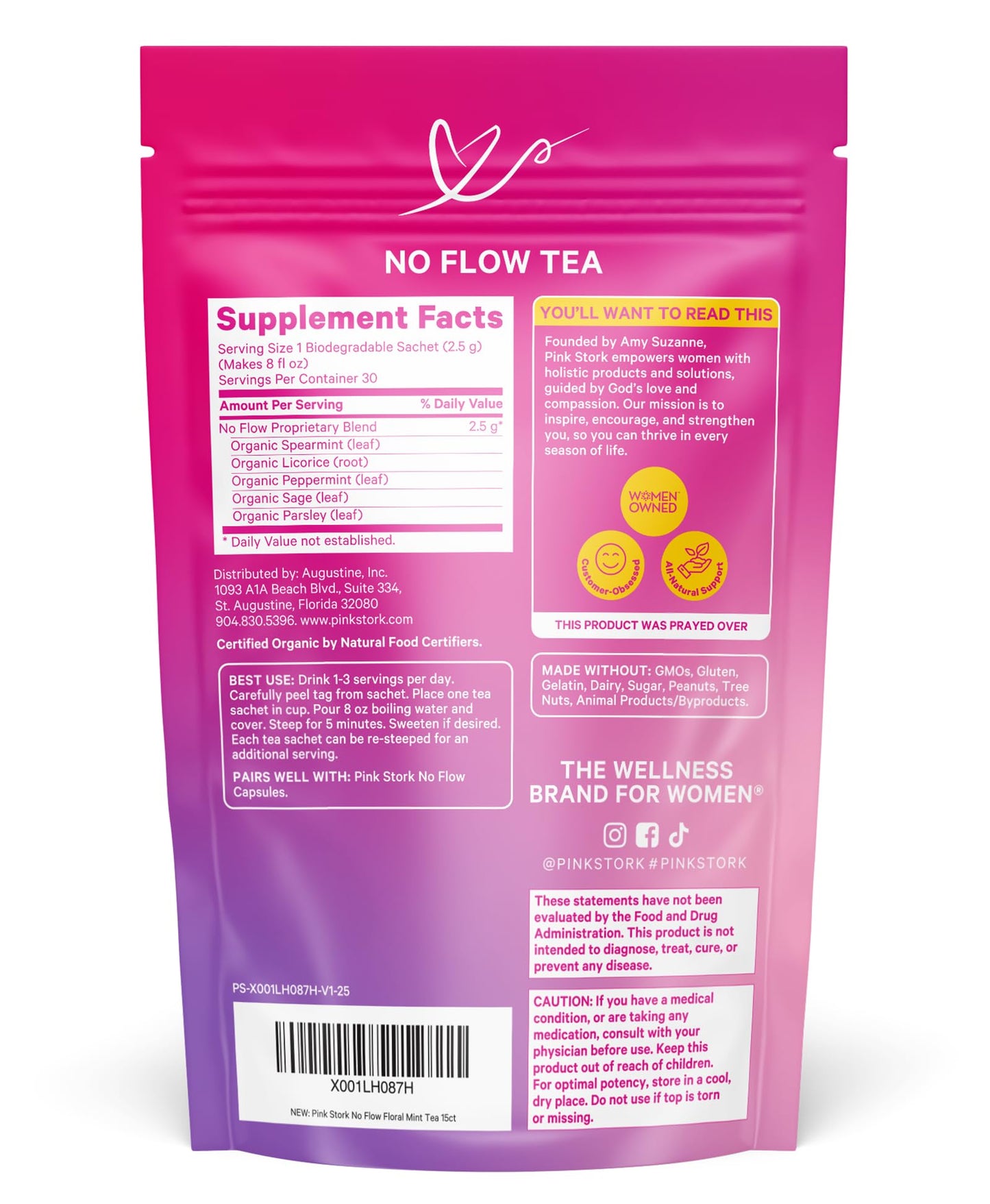 Pink Stork No Flow Organic Sage Tea, Floral Mint Flavor, 15 Sachets | Dry Up Breast Milk Supply, Ease Milk Production, Wean Lactation Naturally, Hot or Iced, Postpartum Essentials Gsupps Australia