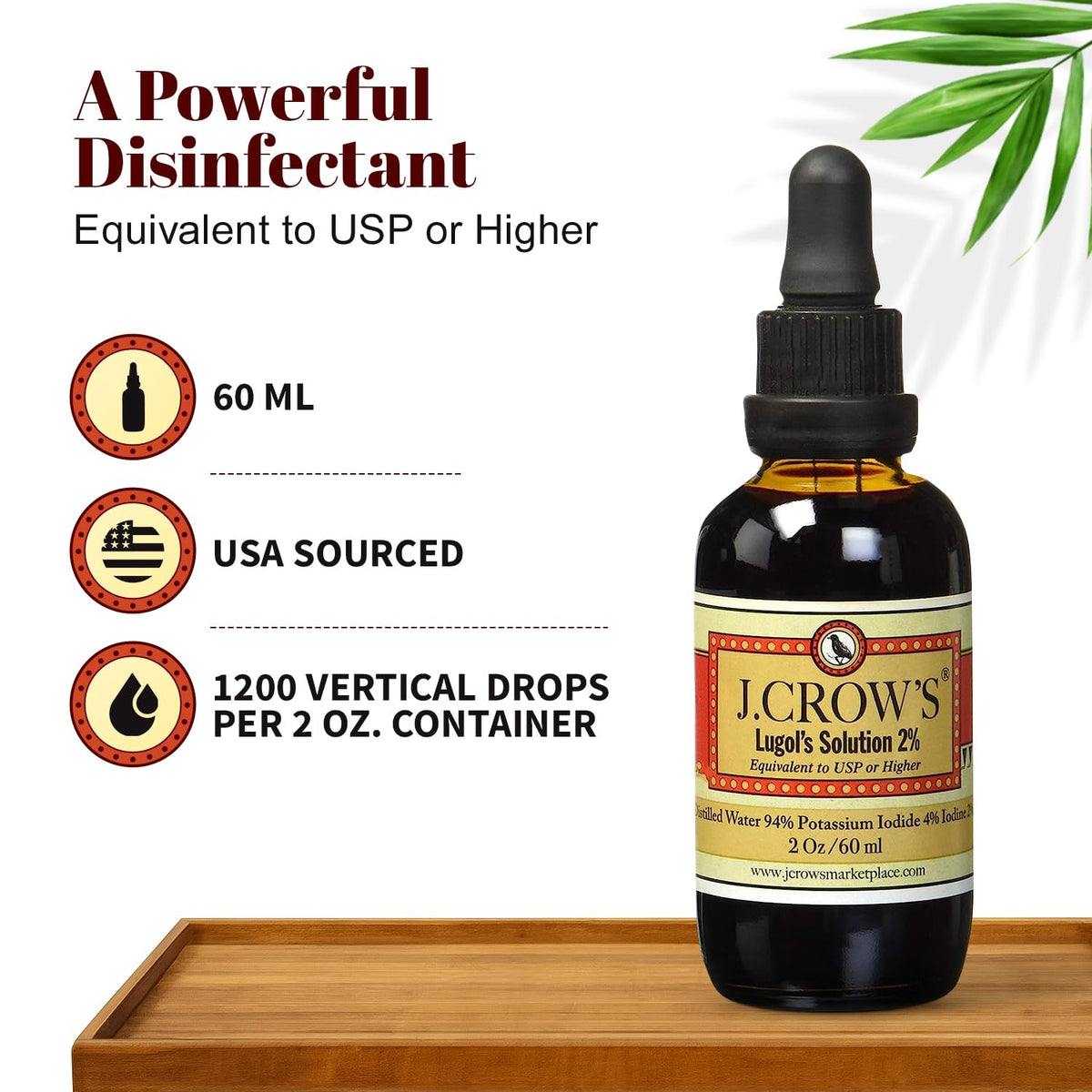 J.CROW'S® Lugol's Solution of Iodine 2% 2 oz (1 Bottle) – Premium Iodine & Potassium Iodide Liquid, Gluten J. CROW'S