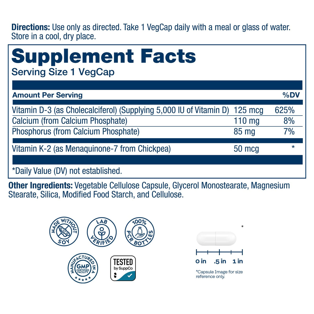 SOLARAY Vitamin D3 K2 - Bone Health and Immune Support Supplement - With 5000 IU Vitamin D as Vit D3 and 50 mcg Vitamin K2 as Menoquinone MK7, Made Without Soy SOLARAY