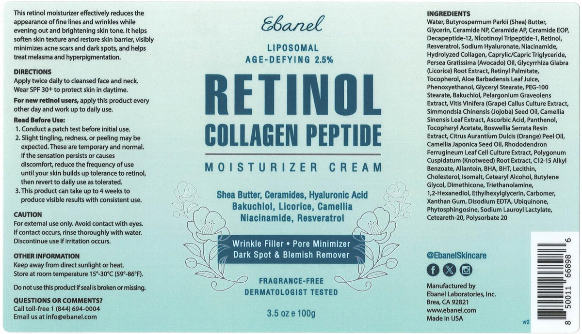 Ebanel 30% AHA 2% BHA Chemical Peel & 2.5% Retinol Cream Moisturizer for Face - Removes Acne Scars, Dark Spots, Wrinkles & Brightens Skin Ebanel