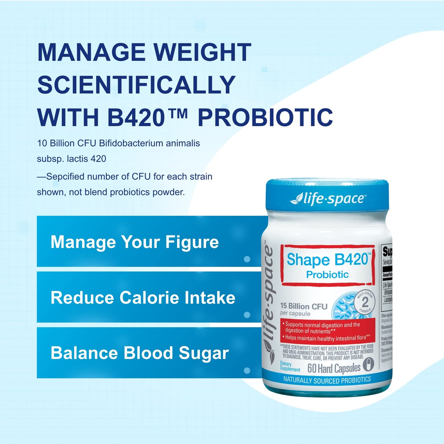Life-Space Shape B420™ Probiotics, Clinically Studied Strains, Supplement for Women and Men Life-Space