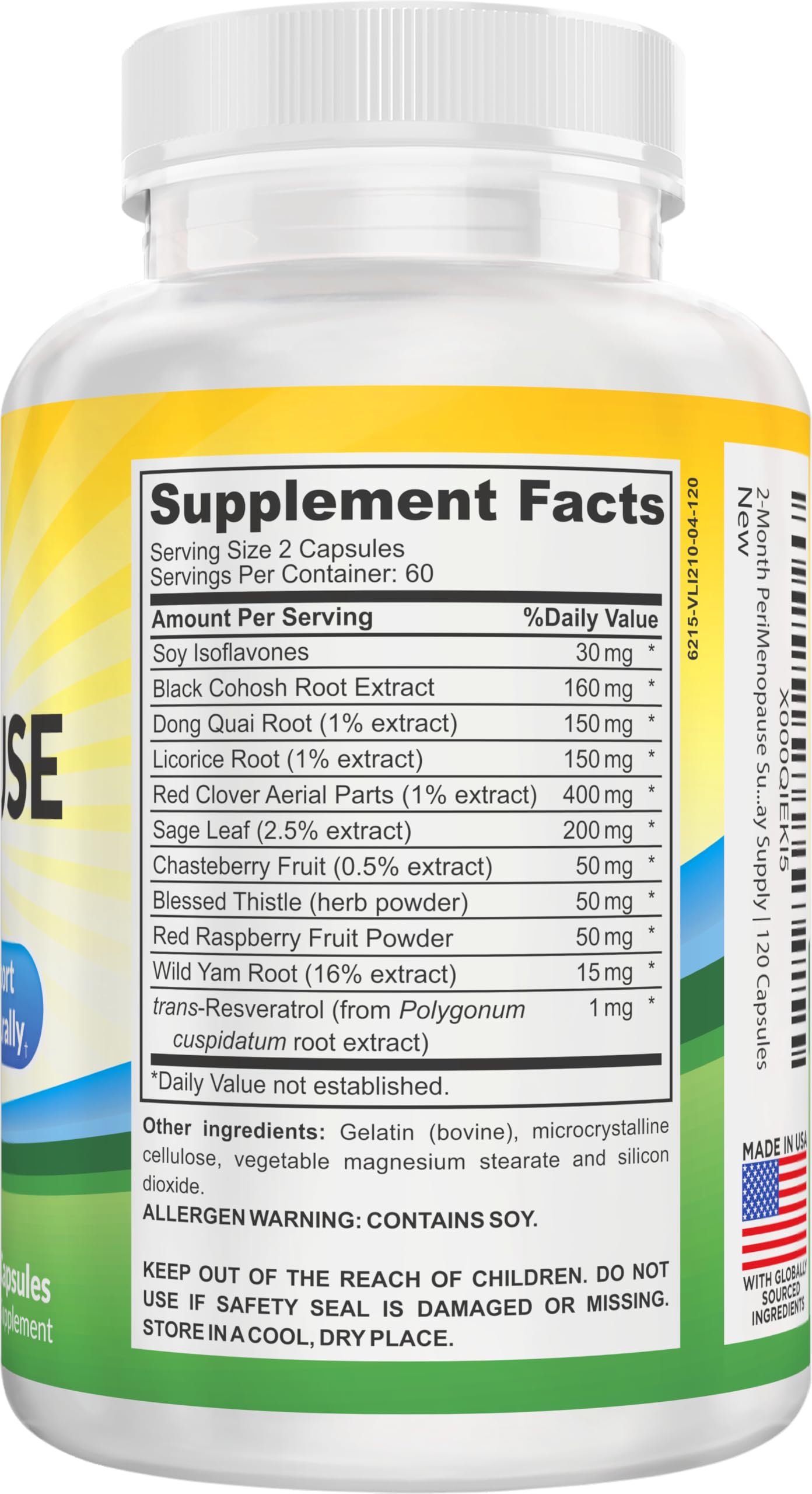 Perimenopause Support (2-Month) Supplement Blend | Women's Health & Hormone Support with 11 Herbs & Extracts | Female Hormonal Balance Supplements | 60-Day Bulk Supply | 120 Capsules Elevate Recovery Supplements