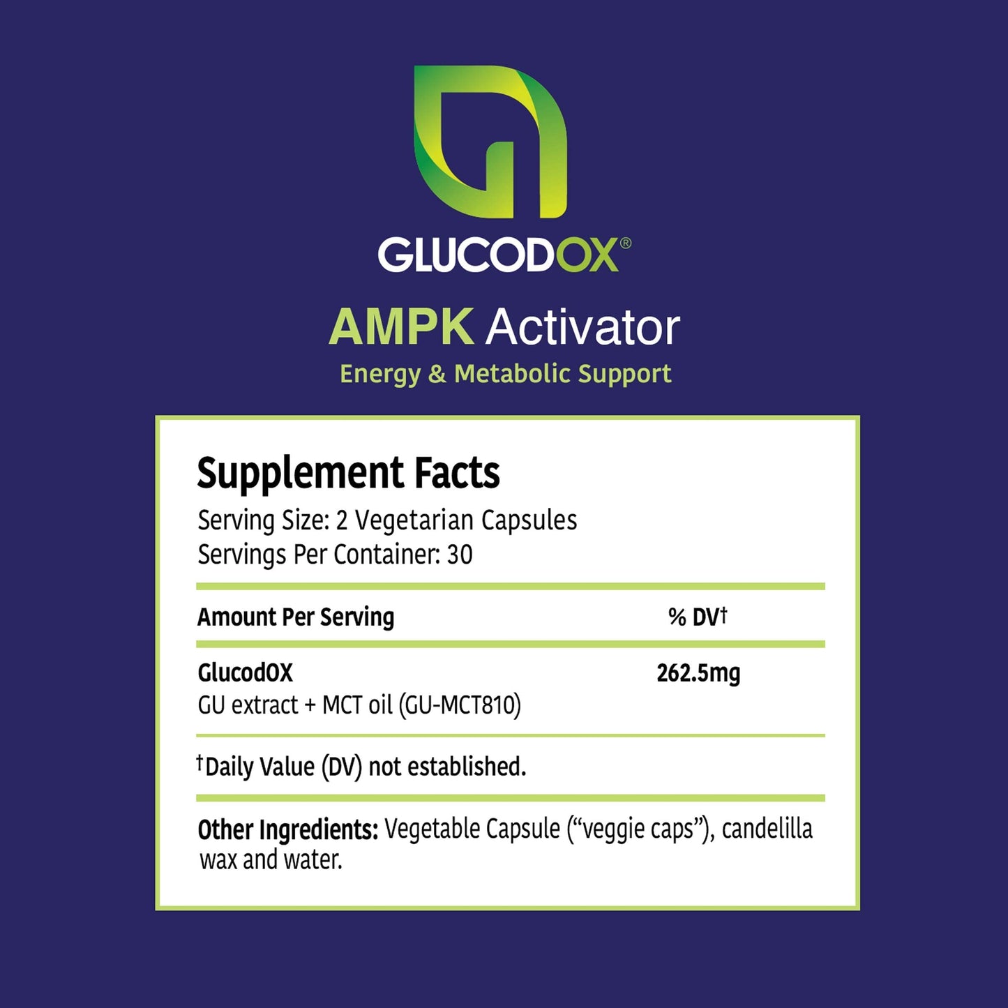 GlucodOX AMPK Activator Supplement – AMPK Enzyme, Metabolism Booster, Guggul Supplement for Body Management & Longevity – Vegan Metabolic Support - 30 Day Supply (60 Capsules) GlucodOX