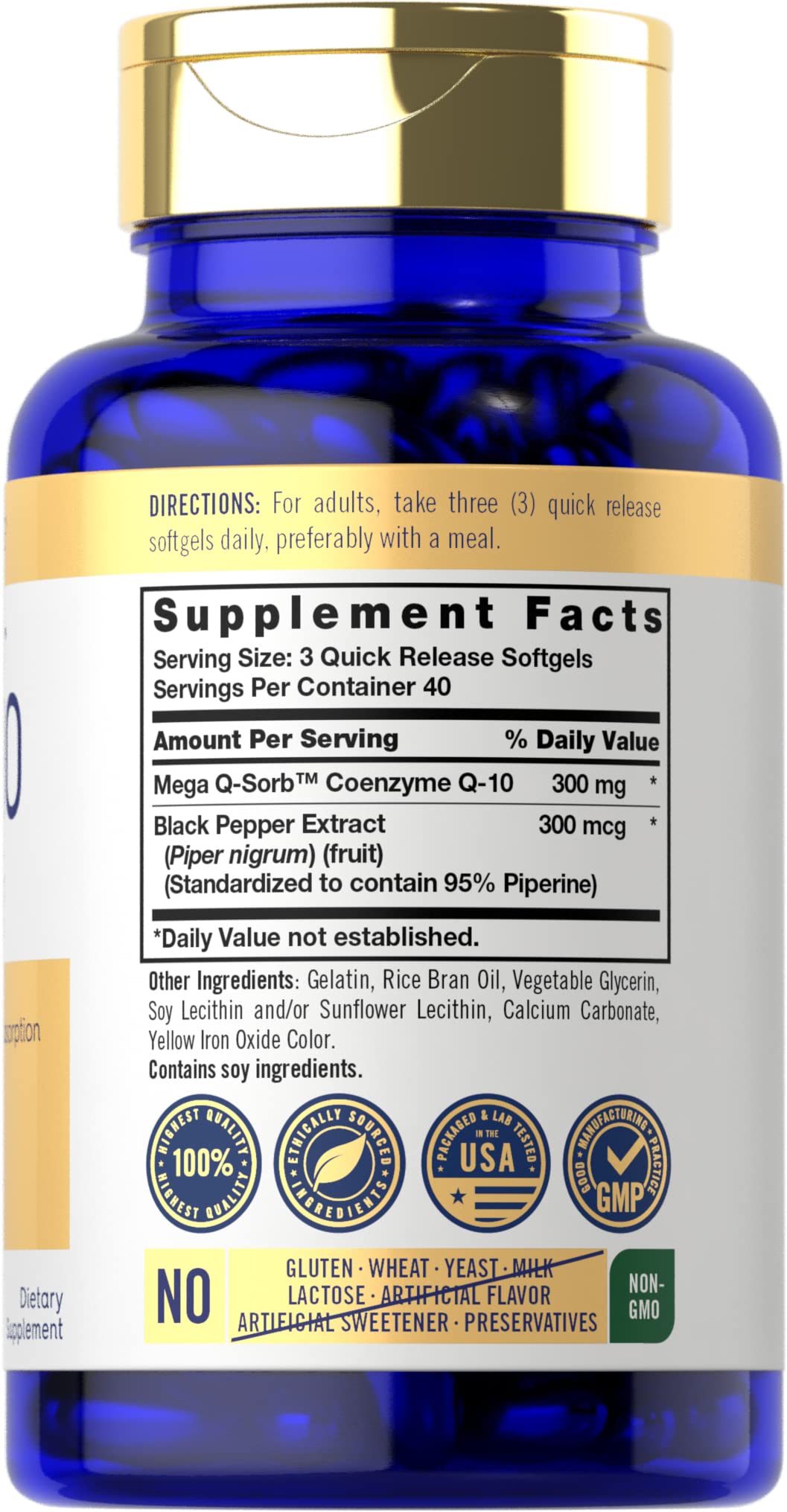 Carlyle CoQ10 300mg | 120 Softgels | Mega Q-Sorb Coenzyme Q-10 | with Black Pepper Carlyle