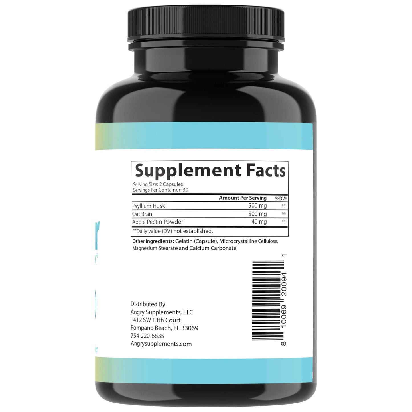 Angry Supplements Tri-Fiber Digestive Health Complex – Psyllium Husk, Oat Bran & Apple Pectin – Prebiotic Fiber for Gut Health & Regularity – 60 Capsules (2-Bottles) Angry Supplements