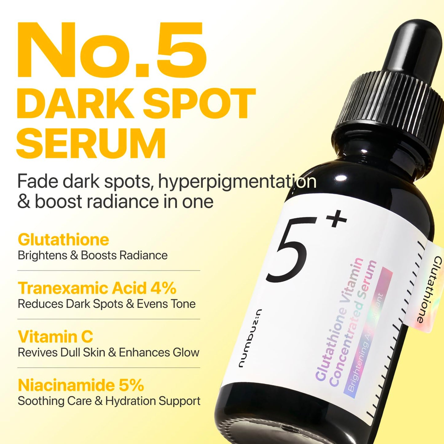 numbuzin No.5 Vitamin Concentrated Serum, Dark Spot Care, Glutathione & Vitamin Serum, Korean Skincare, Tranexamic Acid 4%, Niacinamide 5% numbuzin