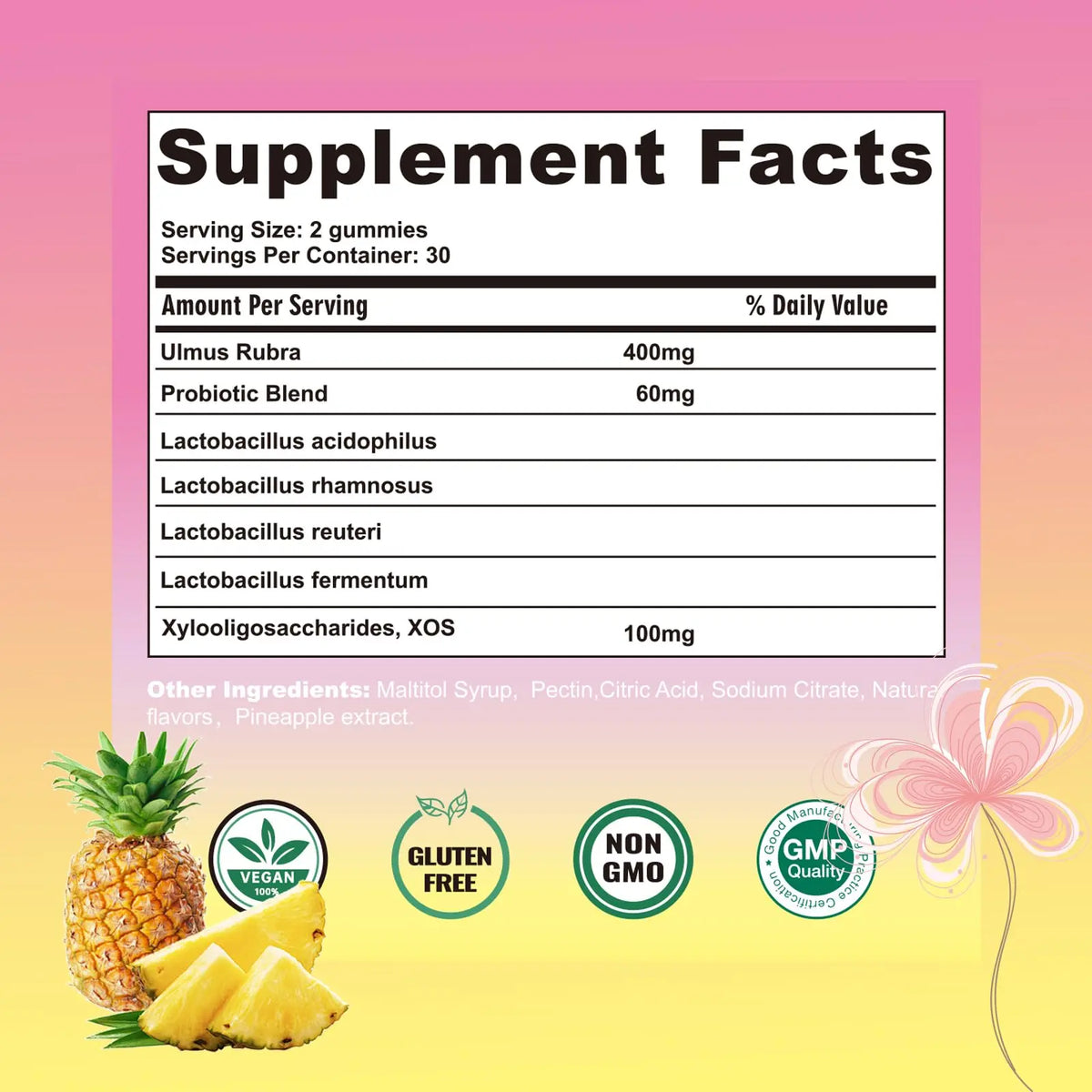 Boasi Women's Probiotics Slippery Elm Gummies,Her Juicy PH Balance,Vaginal Feminine Probiotics Pineapple Gummies,Digestive,Immune Health Boasi
