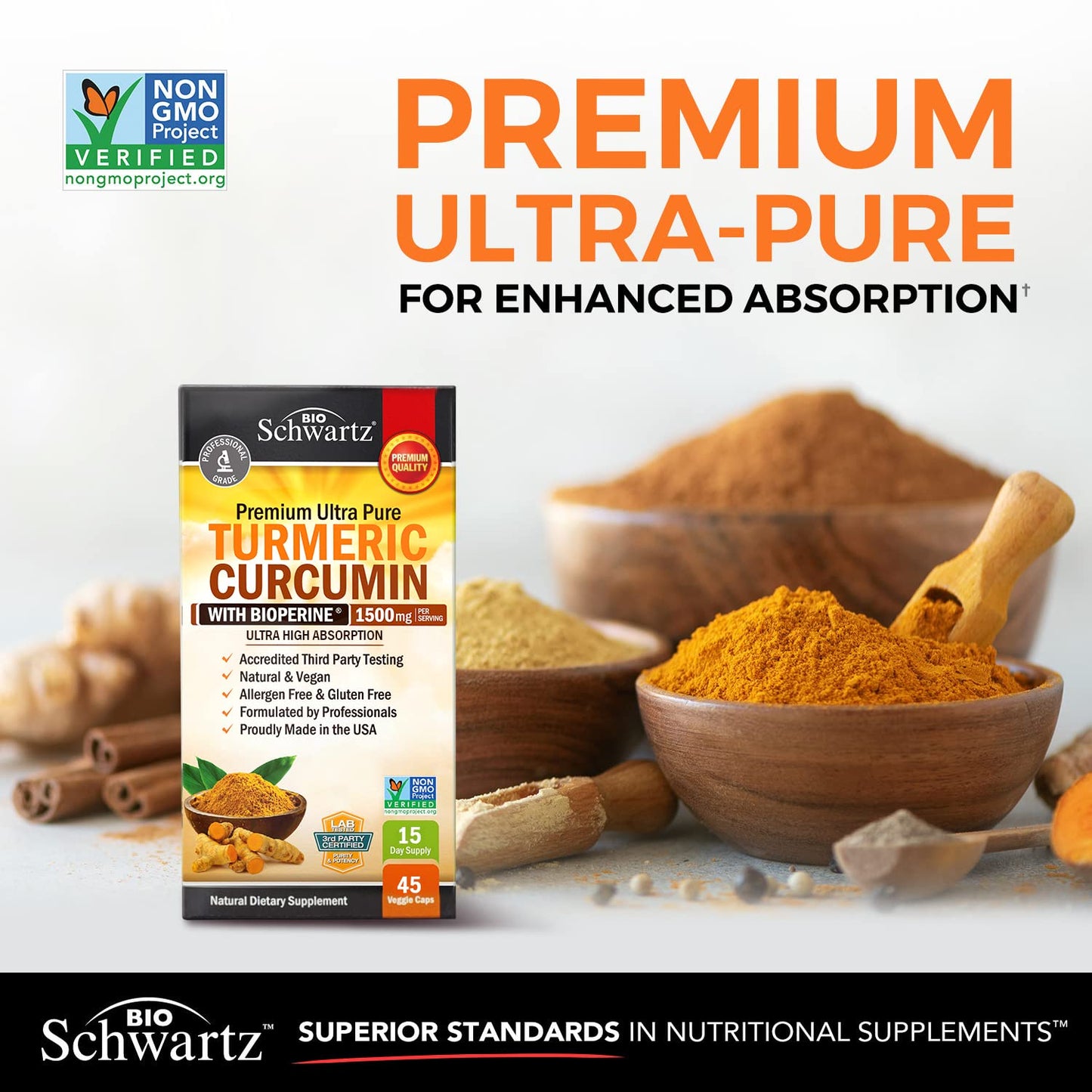 Turmeric Curcumin with Black Pepper Extract 1500mg - High Absorption BioSchwartz
