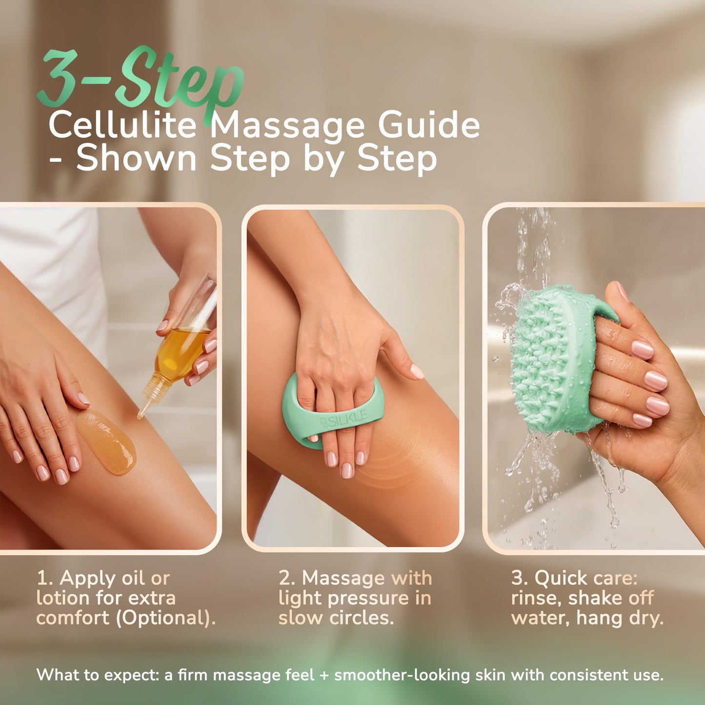 SILKLE Cellulite Massage Tool & Lymphatic Drainage Massager - Silicone Anti Cellulite Massage Brush for Body Sculpting with Ergonomic Handle - Cellulite Remover for Legs, Thighs and Belly - Green SILKLE