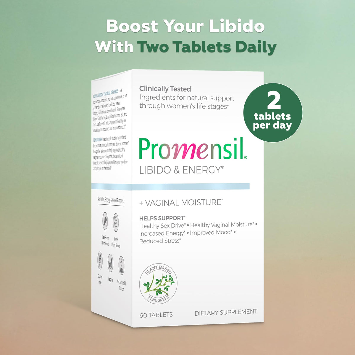 Promensil Libido & Energy - Libido Booster for Women, Sexual Health Support for Women with Low Estrogen, Fenugreek, Horny Goat Weed & Vitamins for Menopause, Clinically Proven - 30 Day Supply Promensil