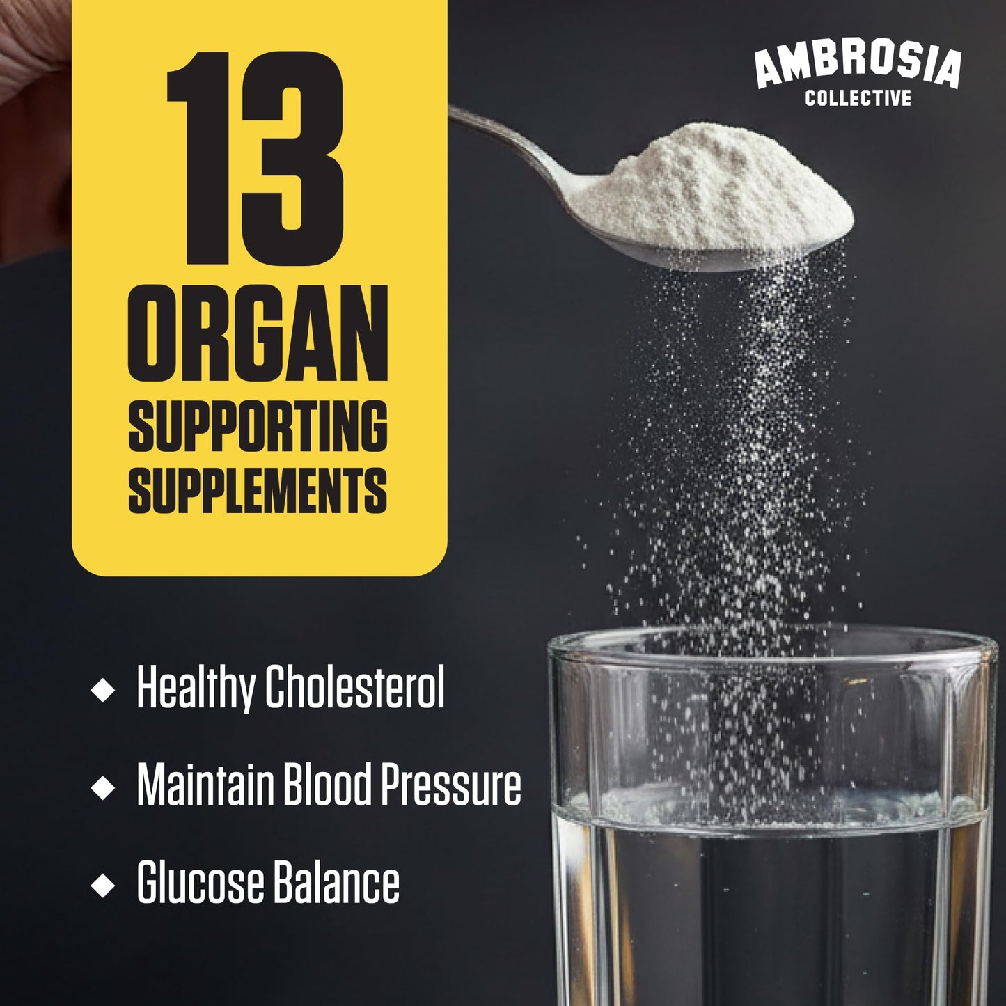 Ambrosia Superfood Organ & Cycle Support Powder | Liver & Kidney Support with Milk Thistle, Red Yeast Rice & CoQ10 | 13 Superfood Ingredients | 30 Servings | Honey Lemon Ambrosia