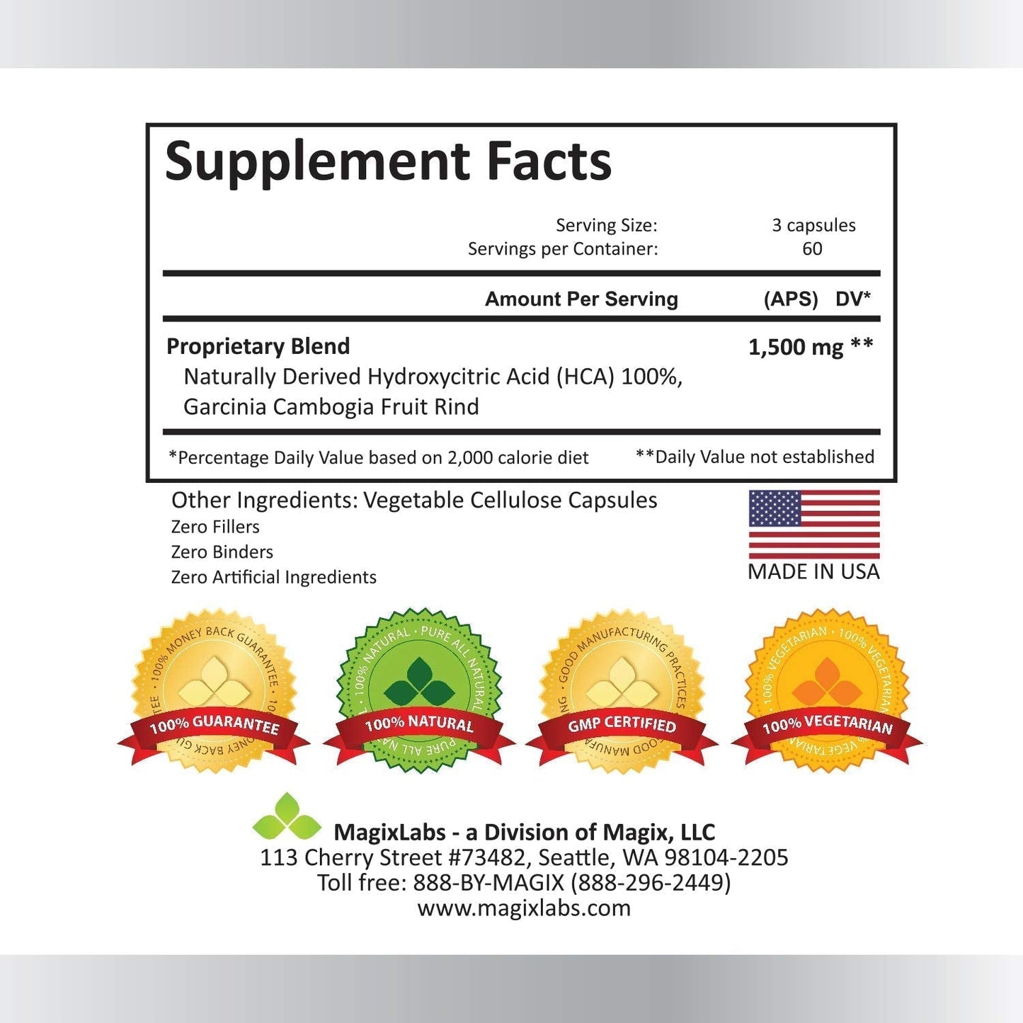 MagixLabs 100% HCA Ultra Extreme Garcinia Cambogia Extract – 100% Pure All Natural MagixLabs