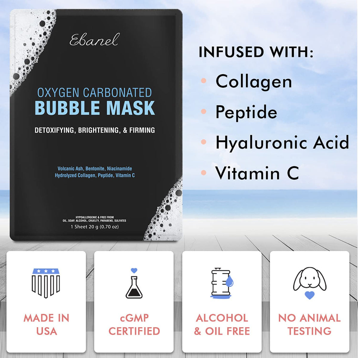 Ebanel Bundle of 15-Pack Collagen Face Mask, and 10-Pack Carbonated Bubble Clay Mask Ebanel
