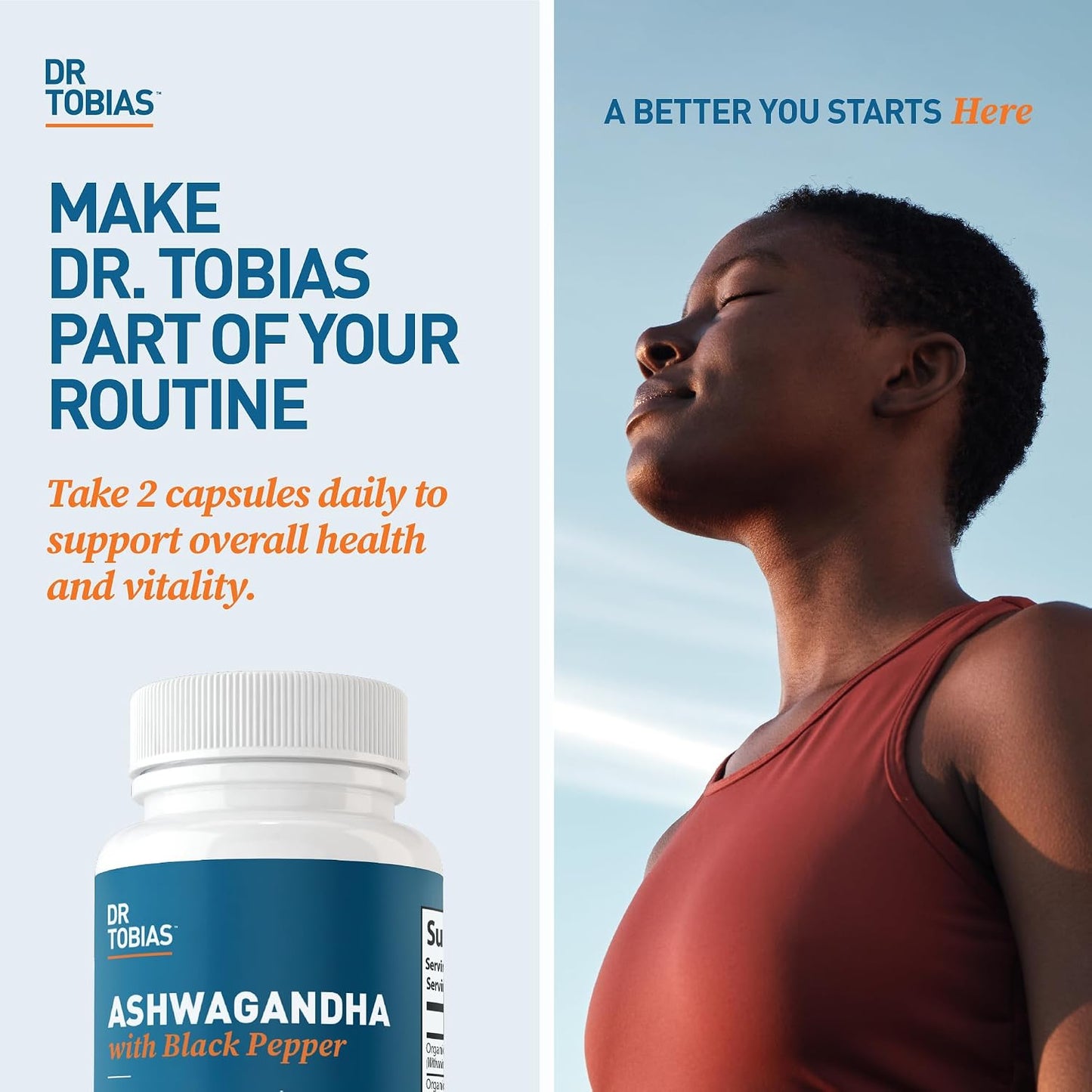 Dr. Tobias Ashwagandha Capsules - 1300mg Organic Ashwagandha Root Extract Per Serving with Black Pepper | Calming Adaptogen Energy & Focus Supplement (60 Vegetarian Capsules) Gsupps Australia