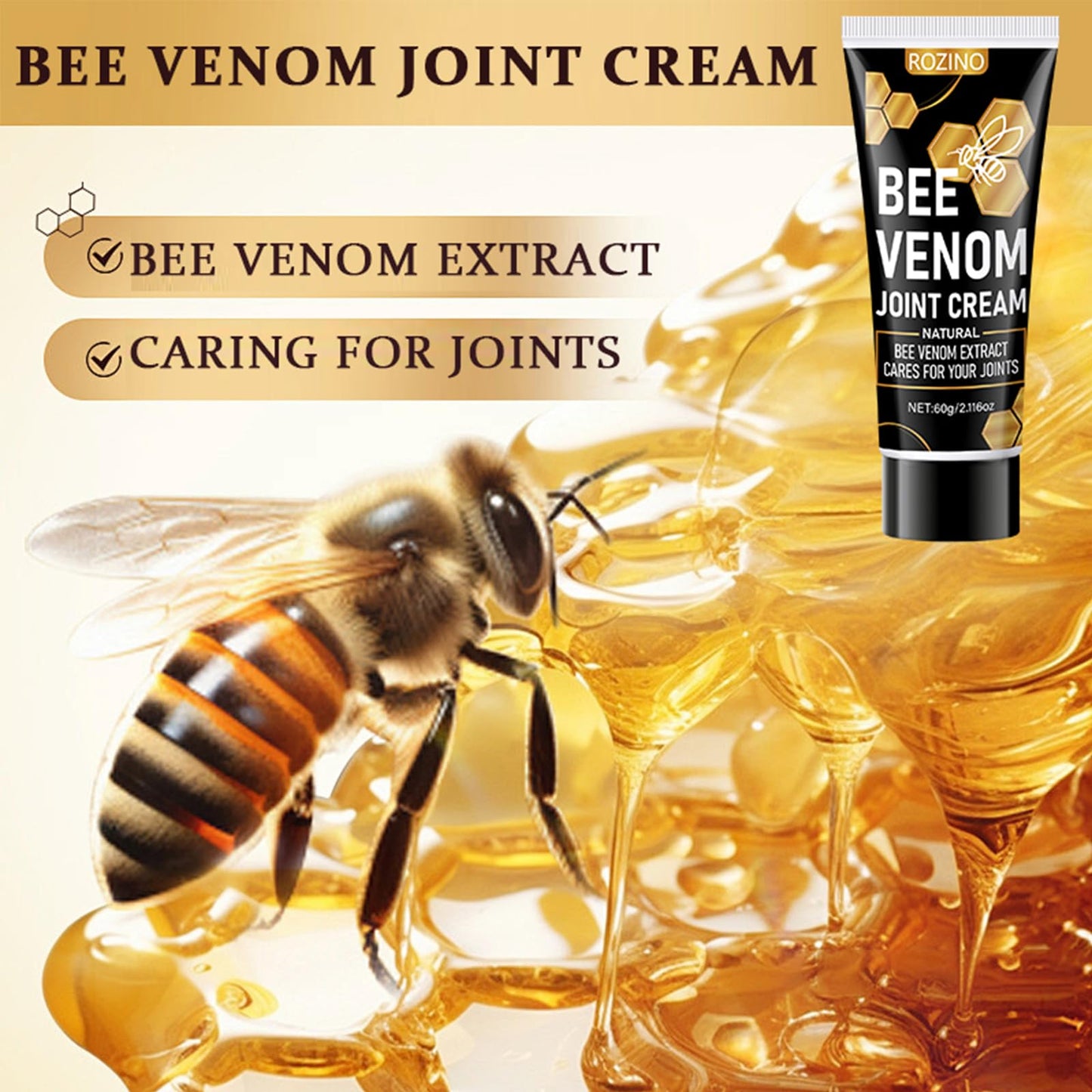 Bee Venom Joint Cream for Knees & Joints - Lightweight Moisturizing Cream for Dry Skin, Fast Absorbing & Non-Greasy Formula - Supports Comfortable Movement (2.116OZ) Generic