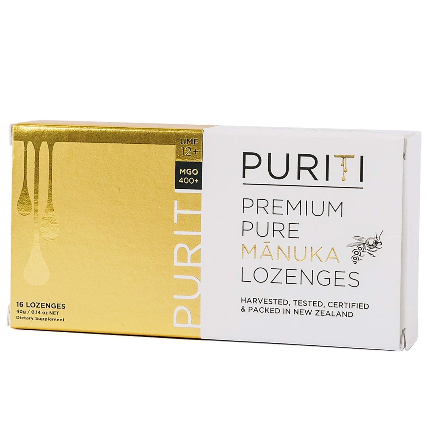 PURITI Premium Manuka Honey Lozenges High Potency - Sugar Free Drops | Genuine New Zealand Raw Manuka Honey Soothers for Coughs & Sore Throats | UMF Certified MGO 400+ UMF12+ (16 Pack) PURITI
