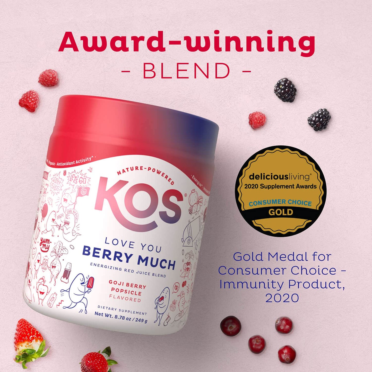 KOS Reds Superfood Powder for Antioxidants - USDA Certified Organic Beet Root, Goji Berries, Acai, Pomegranate, Coconut Water & Digestion Enzymes- Goji Berry Popsicle Flavor KOS