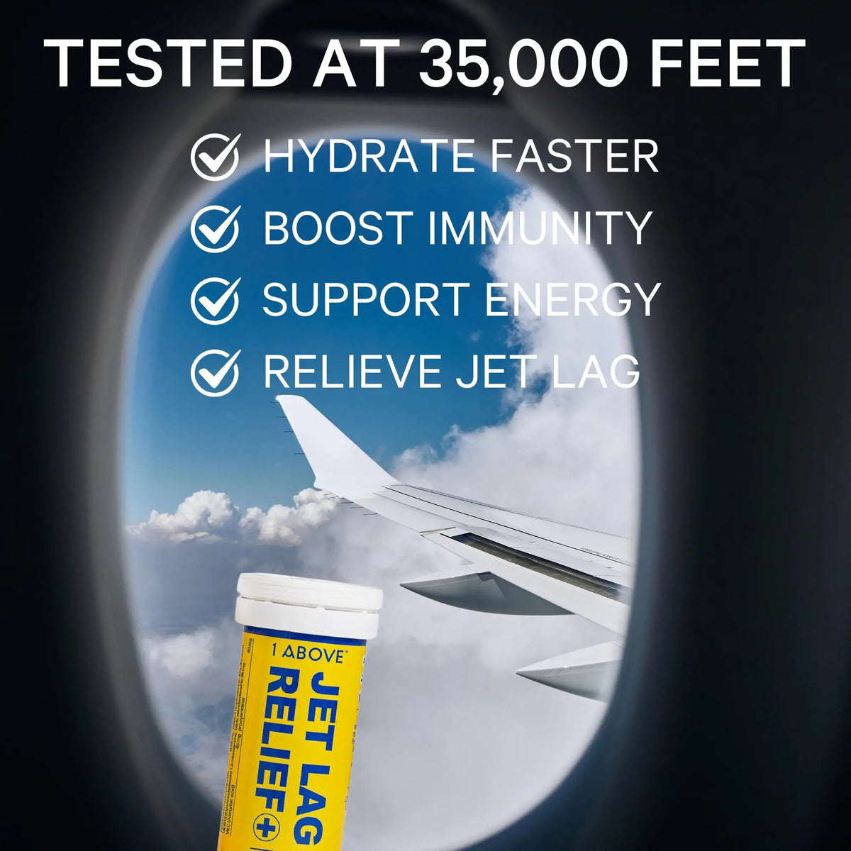 1Above Jet Lag Relief Tablets - Citrus-Flavored Effervescent Multivitamin with Pycnogenol Travel Supplement for Hydration, Energy 1ABOVE