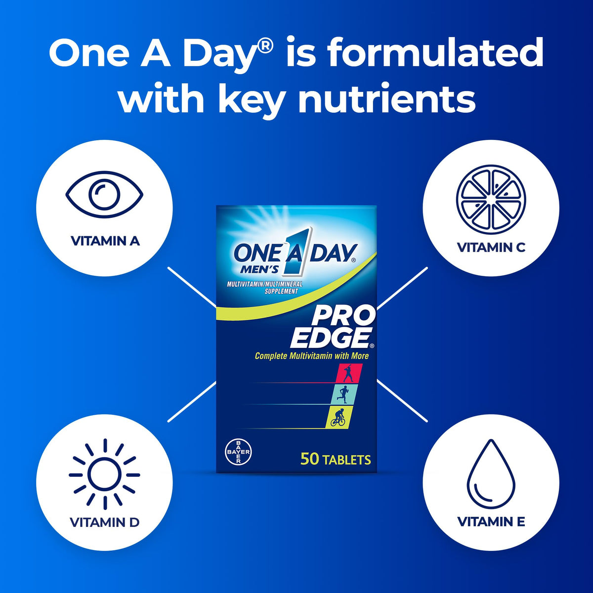 One A Day Men’s Pro Edge Multivitamin, Supplement with Vitamin A,C,D, E and Zinc for Immune Health Support and Magnesium for Healthy Muscle Function, 50 Count ONE A DAY