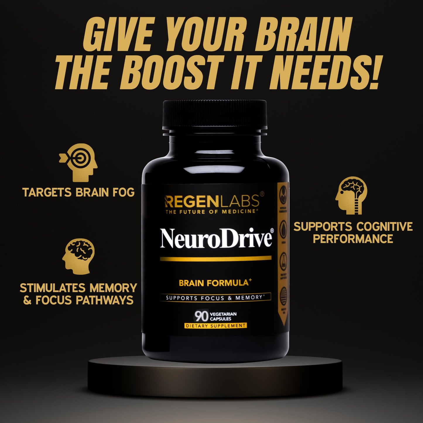 Regen Labs NeuroDrive Memory & Focus Supplement - Boost Brain Focus, Mental Health & Brain Fog | Natural Doctor Approved - Brain Nootropic, Phosphatidylserine, Centrophenoxine, Bacopa - 90 Capsules Regen Labs