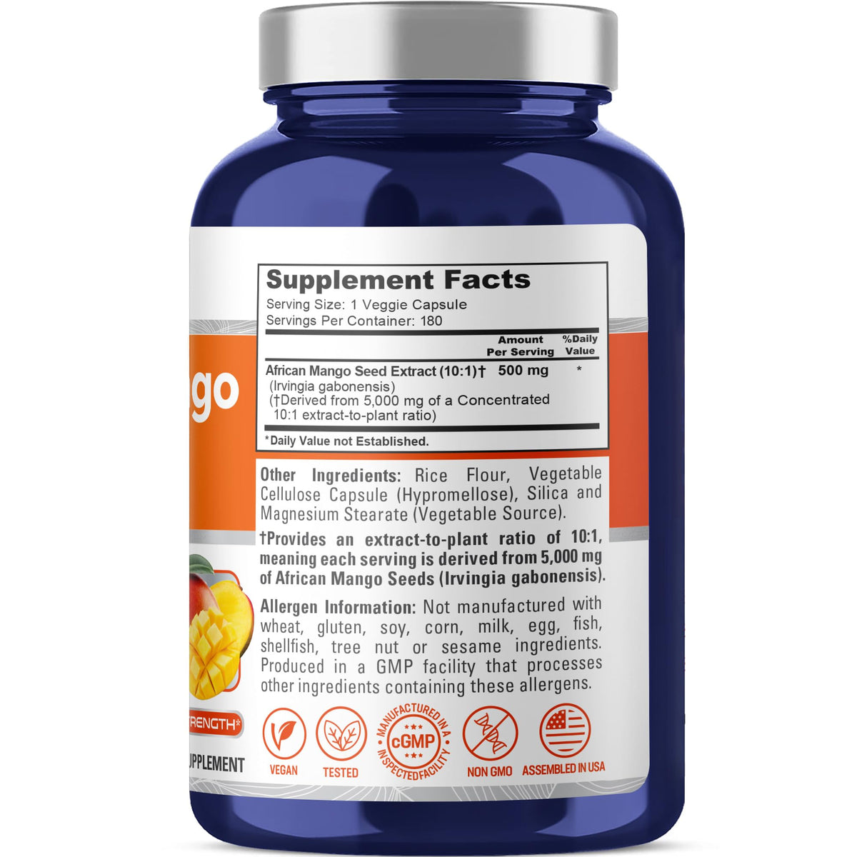 NusaPure African Mango 10:1 Extract, 500 mg Equivalent to 5,000 mg per Veggie Caps 180 Capsules (Non-GMO, Vegan) NusaPure
