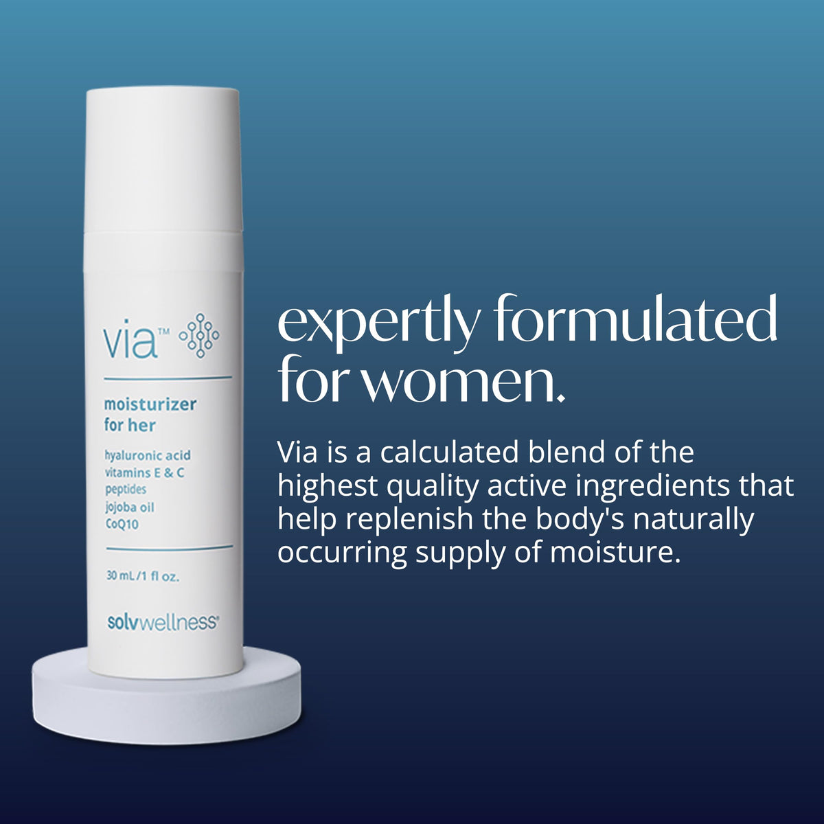 Via by Solv Wellness Vaginal Moisturizer Cream for Women, Non-Hormonal, Water-Based, Made with Hyaluronic Acid, Vitamins, Peptides, Jojoba Oil, 30 ml Solv Wellness