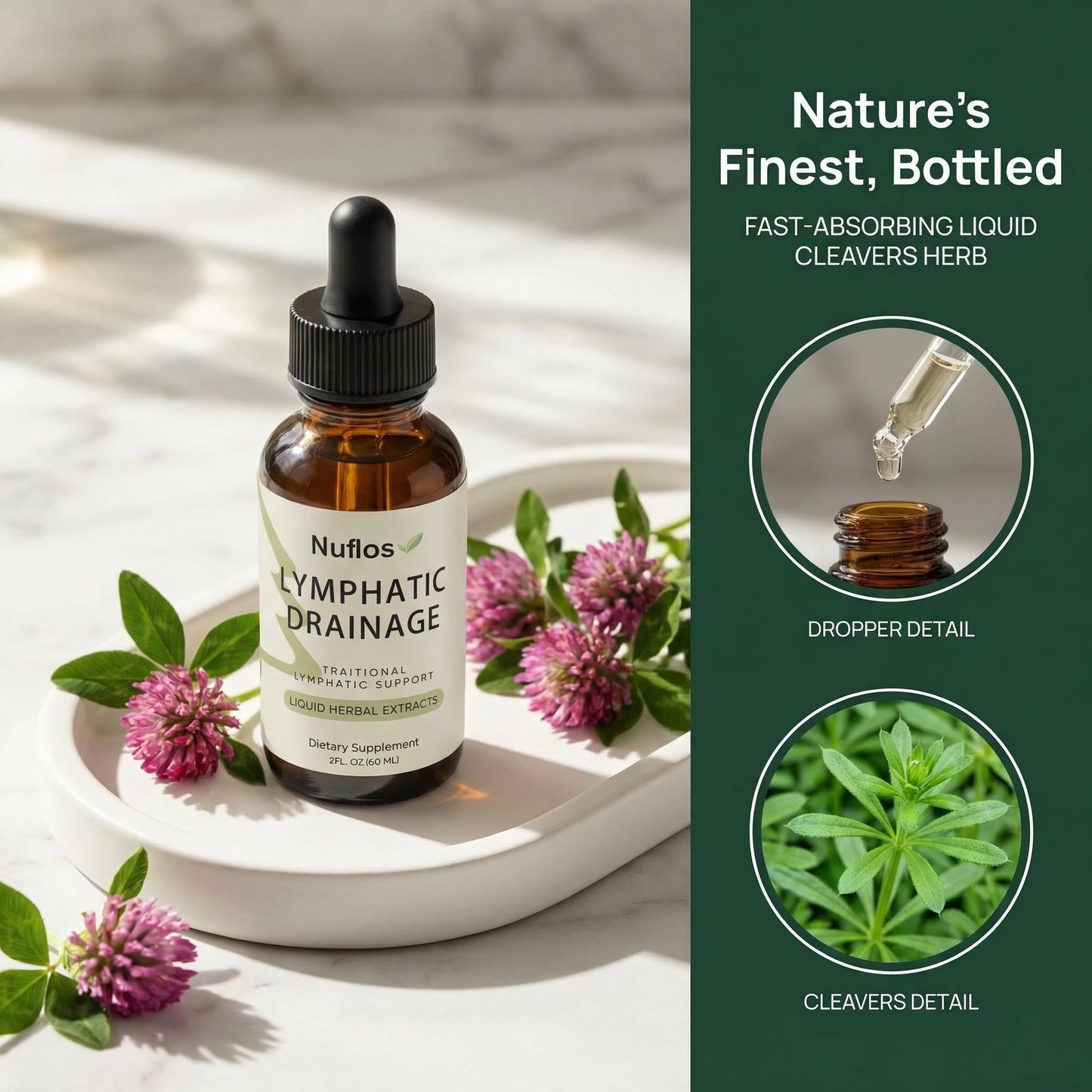 FQMUEV Nuflos Lymphatic Drainage Drops, Lymphatic Drainage Supplements, Premium 4-in-1 Herbal Blend, Daily Wellness & Overall Relief, 2 Fl. Oz (A) FQMUEV