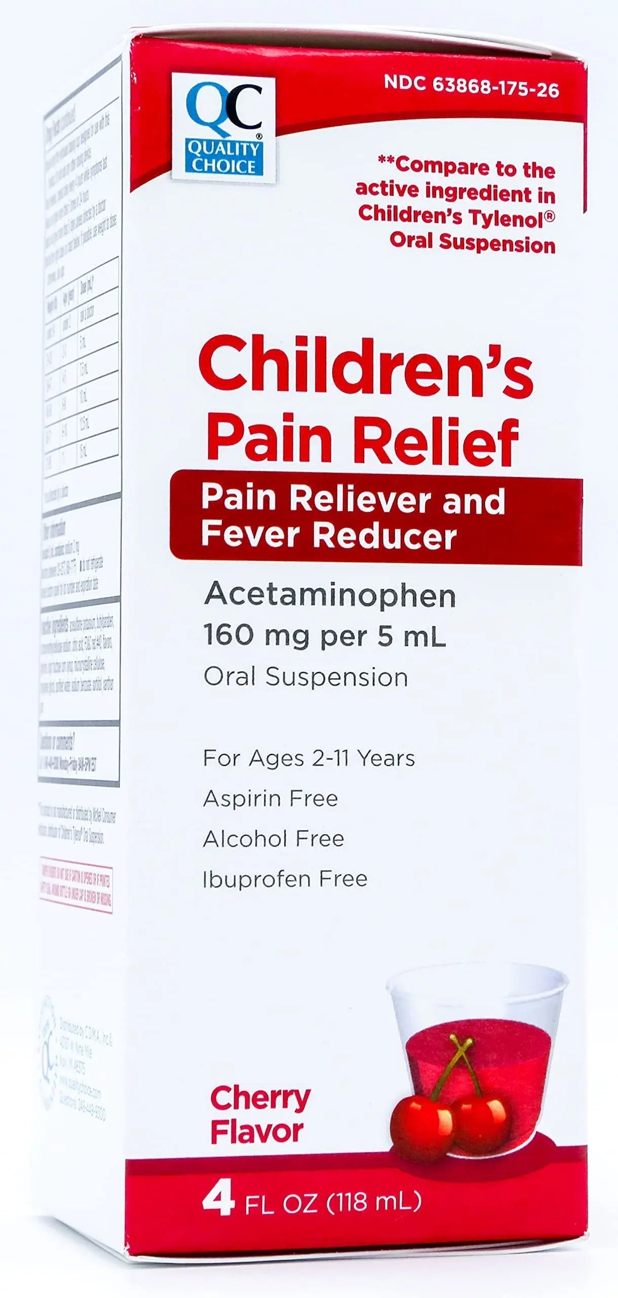 Quality Choice Children's Pain Relief & Fever Reducer for Kids, 4fl oz Acetaminophen 160mg per 5ml, Ibuprofen & Aspirin Free, Liquid Cold and Flu Medicine for Kids, Regular Strength OTC Medication Quality Choice