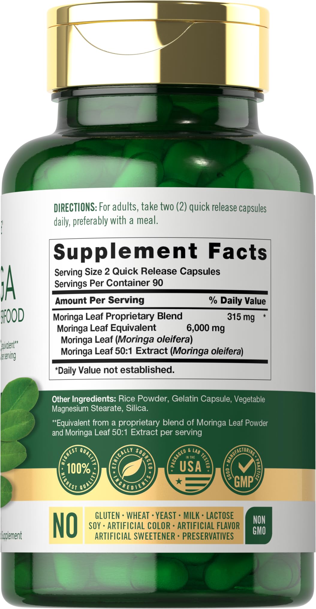 Carlyle Moringa Oleifera Supplement | 180 Capsules | Complete Green Superfood for Women and Men | Non-GMO and Gluten Free Carlyle