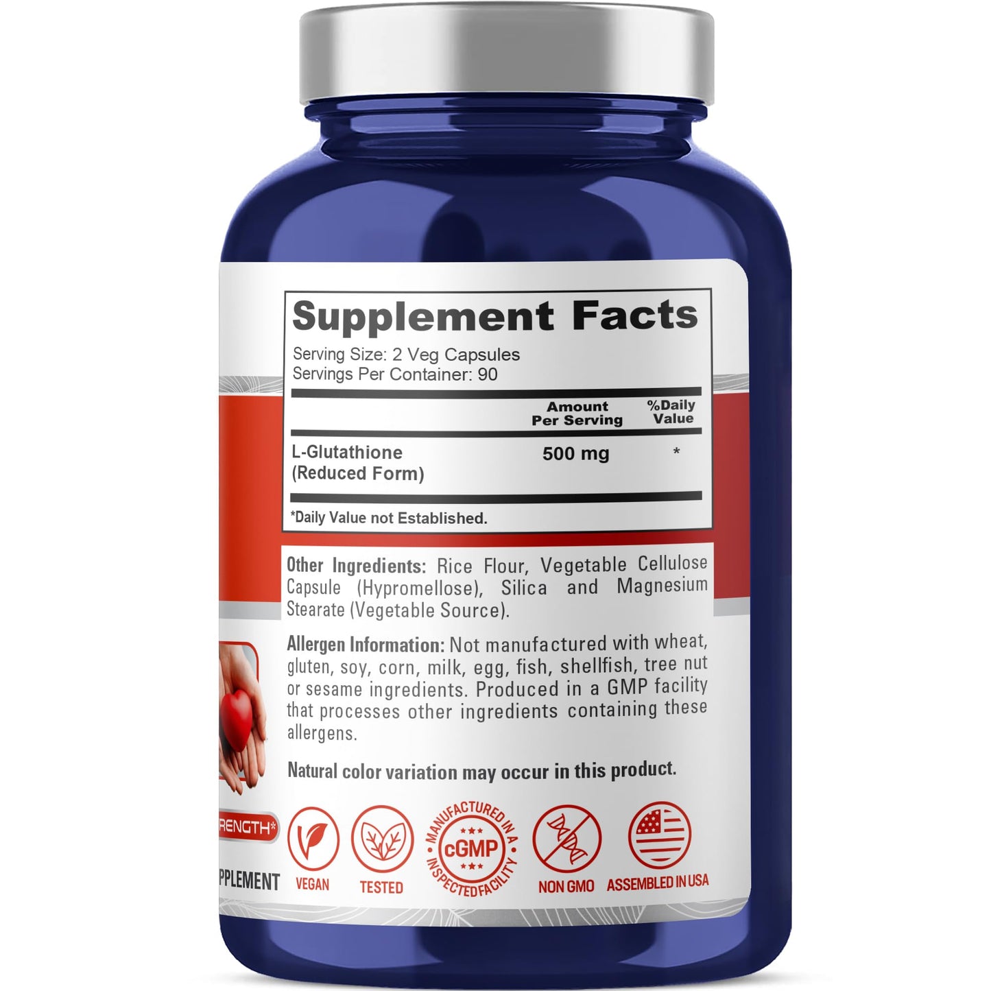 NusaPure Reduced Glutathione 500mg 180 Veggie Capsules (Vegan,Non-GMO) L-Glutathione NusaPure