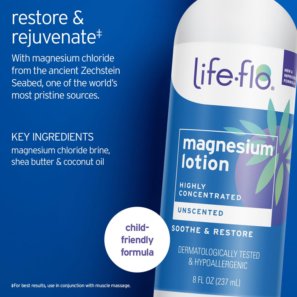 LIFE-FLO Unscented Magnesium Lotion - Highly Concentrated Magnesium Lotion for Kids and Adults - Soothes Overworked Muscles LIFE-FLO