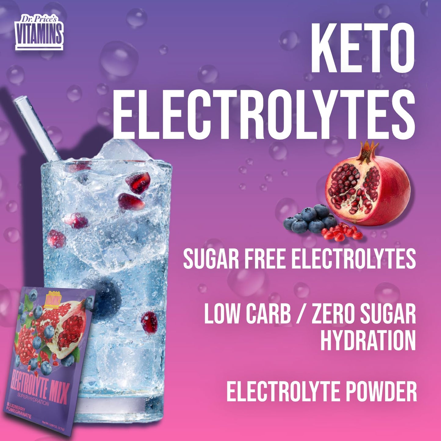 Dr. Price’s Electrolytes Hydration Powder Packets – Blueberry Pomegranate, 30 Packs | Sugar Free Electrolyte Drink Mix, 72+ Trace Minerals, Manganese Dr. Price's Vitamins